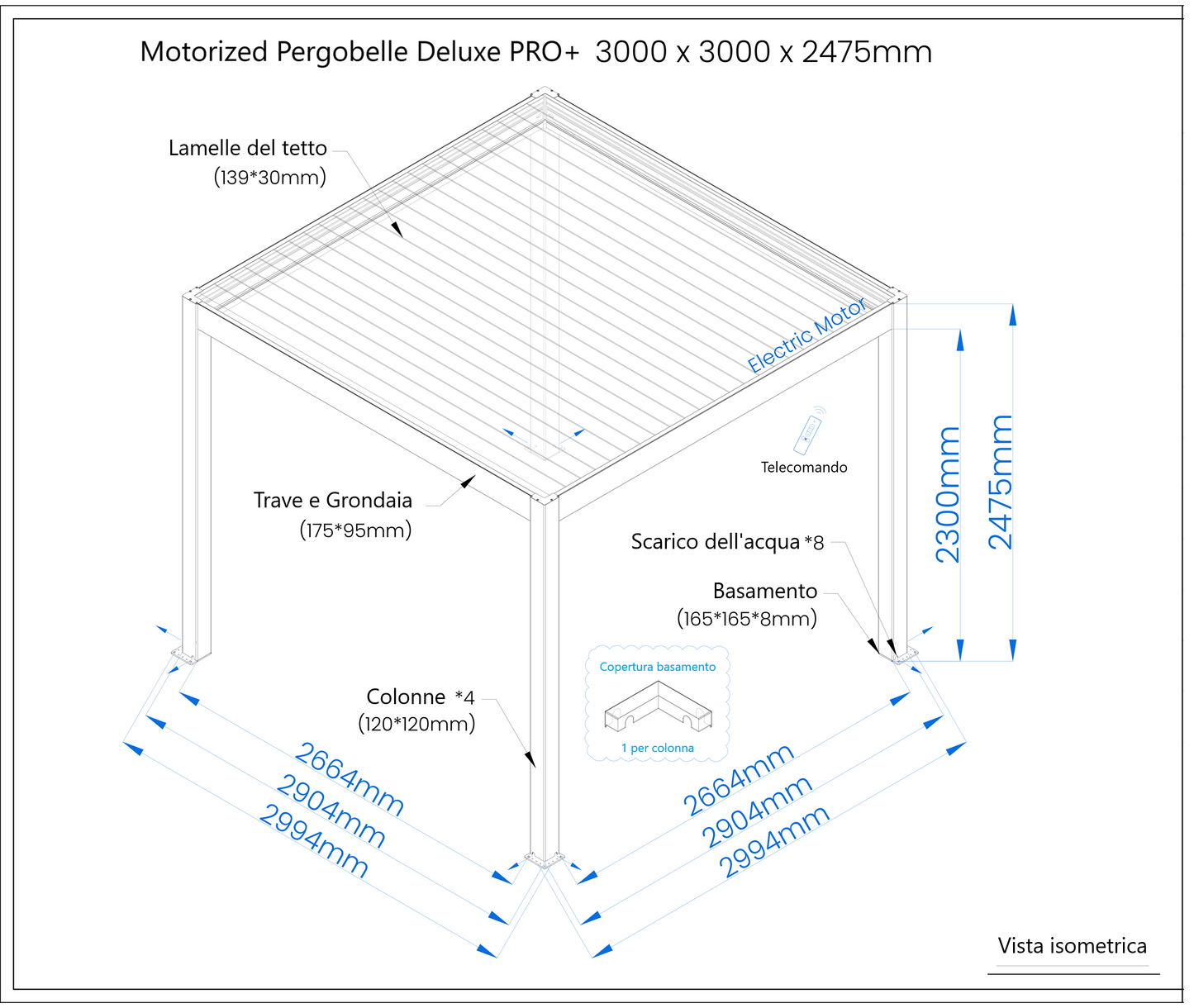 Pergola DELUXE PRO+ 3x3m Motorizzata Led Autoportante Antracite