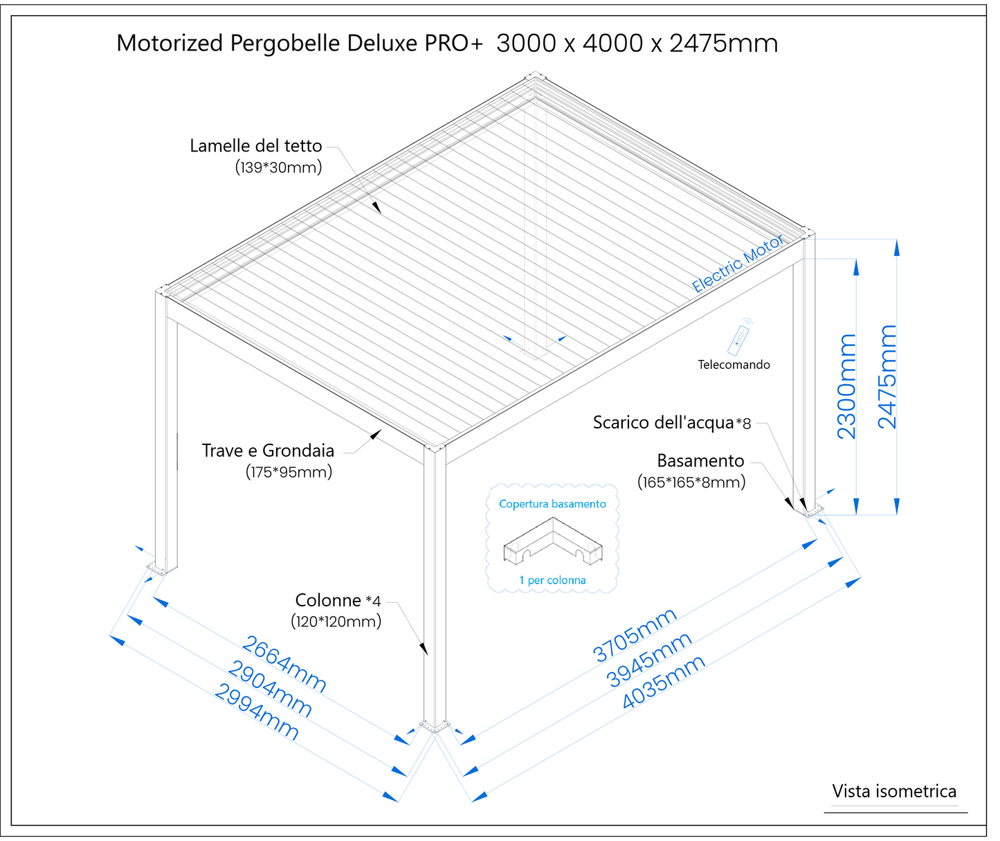 Pergola DELUXE PRO+ 3x4m Motorizzata Led Autoportante Antracite