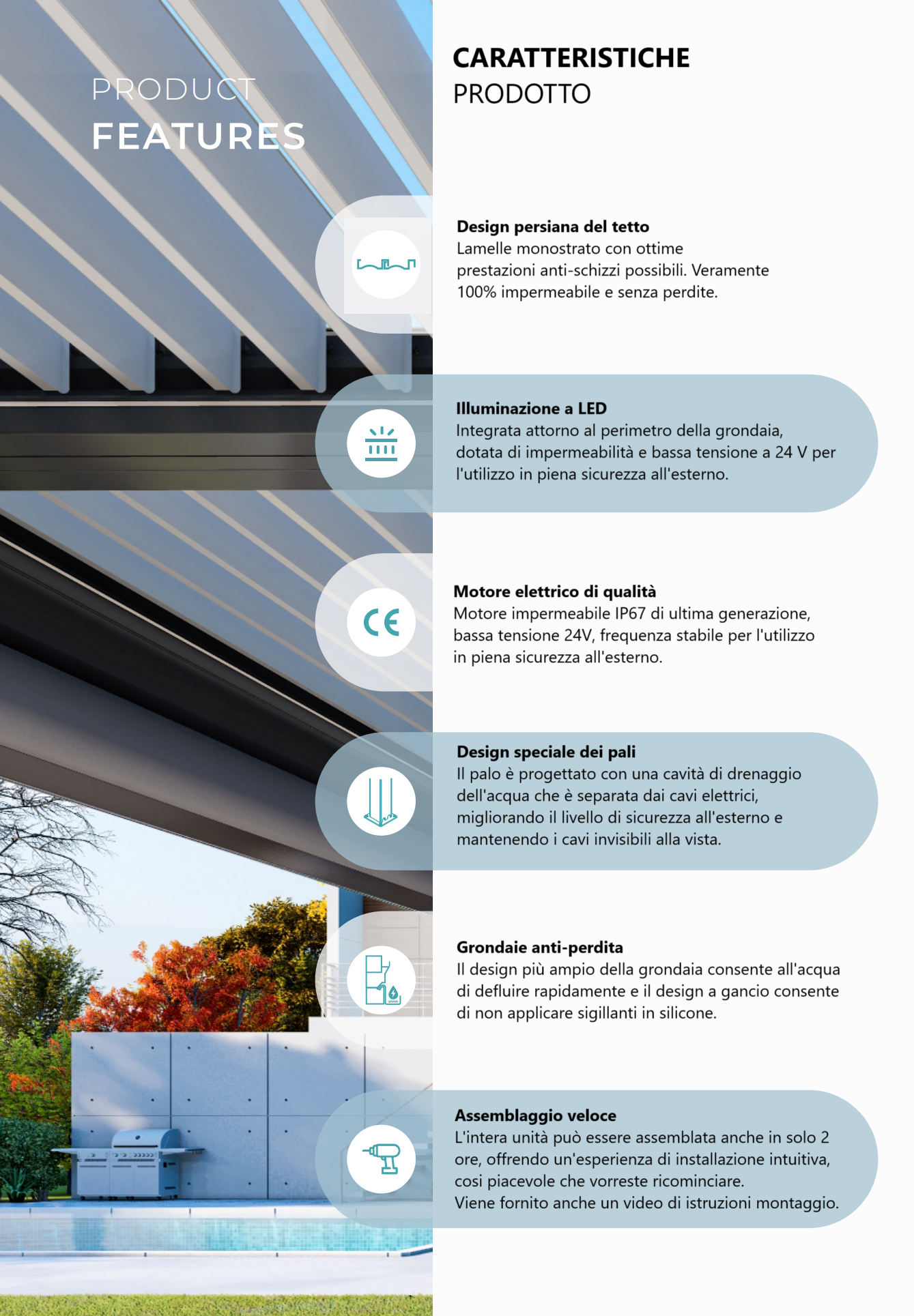 Pergola STYLISH PRO+ 3x4m Motorizzata Led Autoportante Antracite