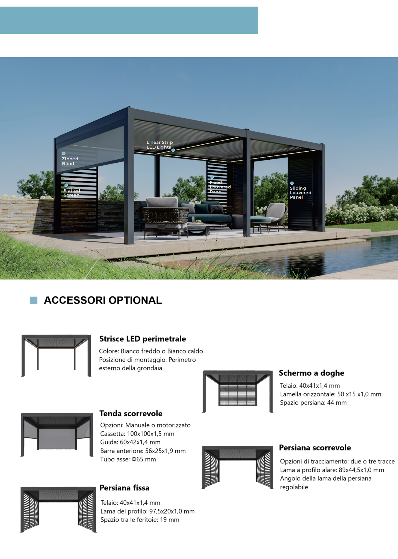 Pergola STYLISH PRO+ 3x4m Motorizzata Led Autoportante Antracite