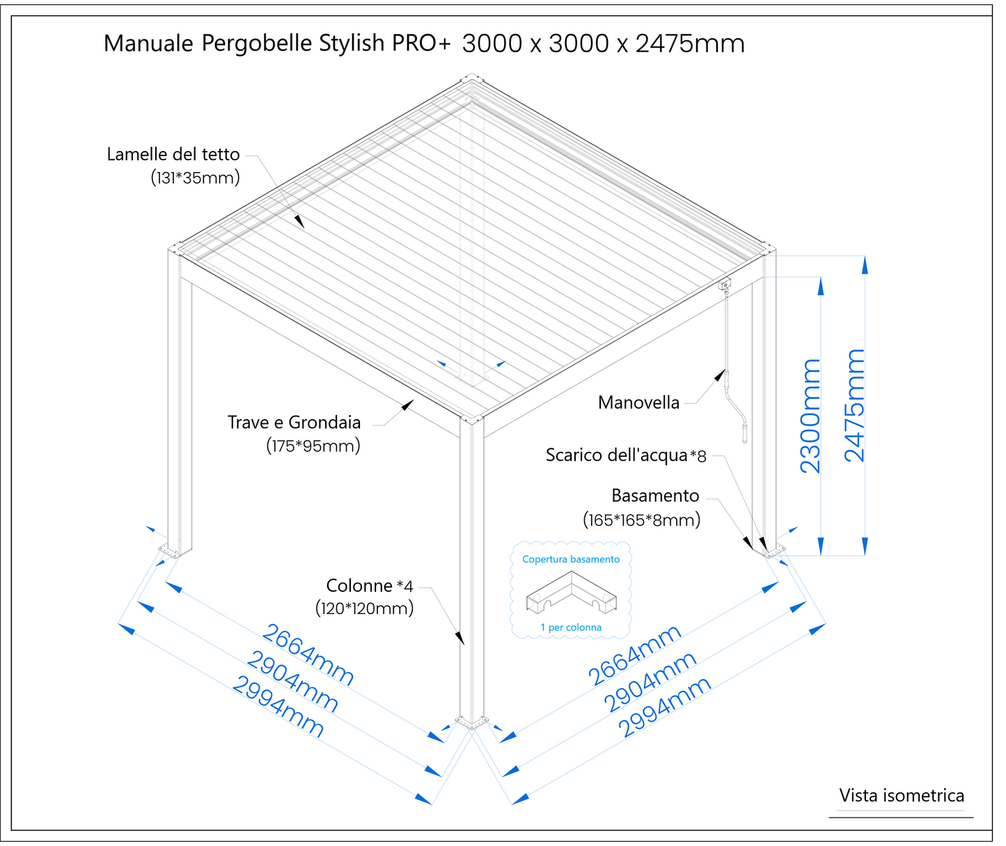 Pergola STYLISH PRO+ 3x3m Manuale Autoportante Antracite