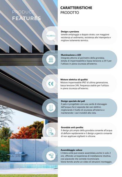 Pergola DELUXE PRO+ 3x3m Motorizzata Led Autoportante Antracite