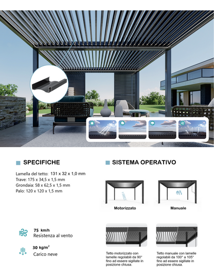 Pergola STYLISH PRO+ 3x3m Manuale Autoportante Antracite