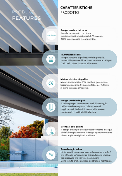 Pergola STYLISH PRO+ 3x3m Motorizzata Led Autoportante Antracite
