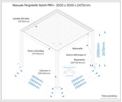 Pergola STYLISH PRO+ 3x3m Manuale Autoportante Antracite